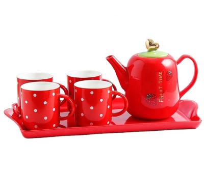 China Sustainable Strawberry Series Teapot Set Ceramic Fruit Shaped Teapots And Kettles Japanese Style Kettle for sale