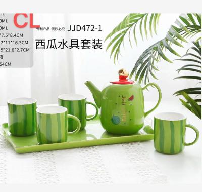 China Sustainable Watermelon Series Teapot Set Cute And Delicate Water Kettle Cup With Tray Colorful Package for sale