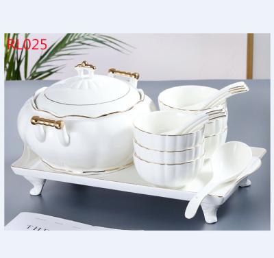 China Ceramic Soup Tureen New Style 15pcs European Viable Soup Pot With Tray And Spoon Soup Bowl Set for sale