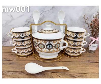 China 16pcs Viable Ceramic Soup Pot and Bowl Set Lightweight High End Luxury Stock Pot Gift Box Packaging with Spoon Soup Tureen Sets for sale