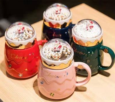 China Viable Christmas Mug Creative Micro Landscape Coffee Mug Ceramic High Value With Colorful Cover Nordic Mug Package for sale