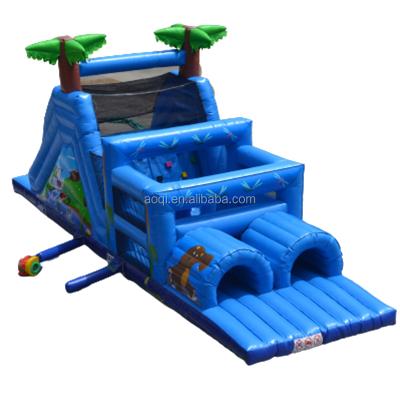 China 0.55mm PVC Tarpaulin AOQI With Free EN14960 Certificate Blue Cheap Inflatable Obstacle Courses For Kid Entertainment for sale