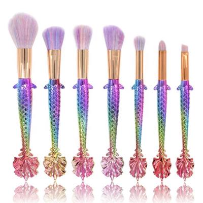 China Angular Blush 7 PCS Mermaid Makeup Brush Set Foundation Powder Blending Blush Cosmetics Brush Set for sale