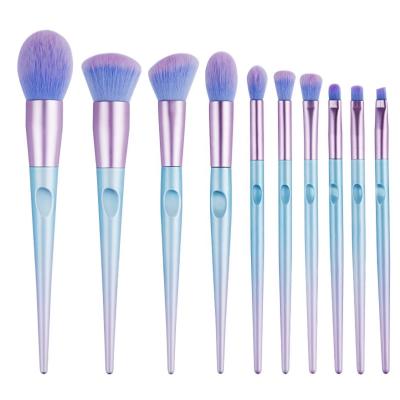 China Angular Blush 10 Pcs Gradient Makeup Brush Purple Blue Aluminum Tube Custom Makeup Brush Kit for sale