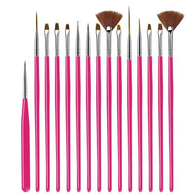 China 15 PCS Olive Nail Polish Brush Pink Color High Quality Aluminum Nail Pen for sale