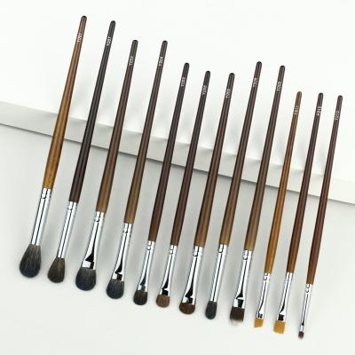 China Flat Brush 12 PCS Goat Hair Brown Color Eyeshadow Eye With Eyelash Sweep Cosmetic Makeup Brush Set for sale