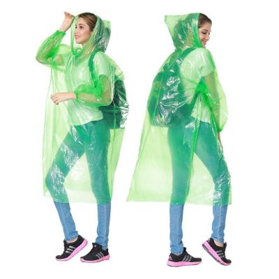 China Customized 100% Logo PE Rain Poncho Green Waterproof Long Sleeve Rain Coat For Man And Woman for sale