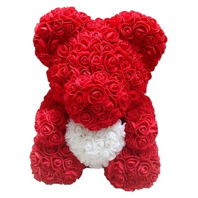 China Artificial Handmade Bear Rose With Red Heart Rose Teddy Bear With Gift Box 40cm for sale