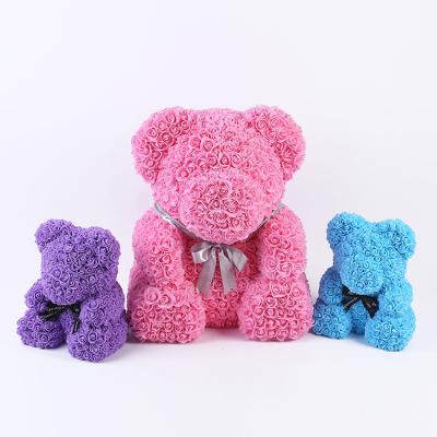 China Environmental protection new year gift 70cm bear gift green handmade pink flower teddy bear rose for sale