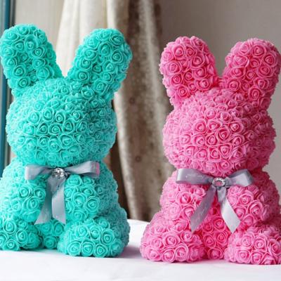 China 2021 Green Environmental Protection Christmas Valentine's Day Gift Preserved Pe Foam Roses Teddy Bear Roses Rabbit 40cm for sale