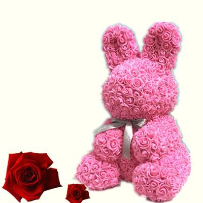 China 2021 environmental protection gifts green roses bunny roses bear foam teddy bear with gift box for sale