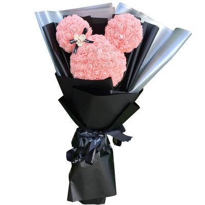 China Cute Wholesale Valentines Day Decoration Cute Artificial Mickey Head Bouquet Pink Bouquet for sale