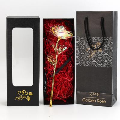 China Wholesale Artificial Flowers Rainbow Rose Galaxy 24K Gold Present Cheap Rose With Transparent Window Gift Box for sale