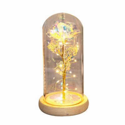 China Home Decotation Hot Sale Artificial Flowers Colorful Galaxy Rose in Glass Dome for sale