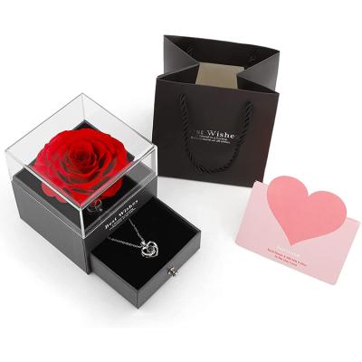 China Factory hot sale eternal box drawer flower+acrylic eternal rose preserved acrylic flower jewelry flower box for valentine's day gift for sale