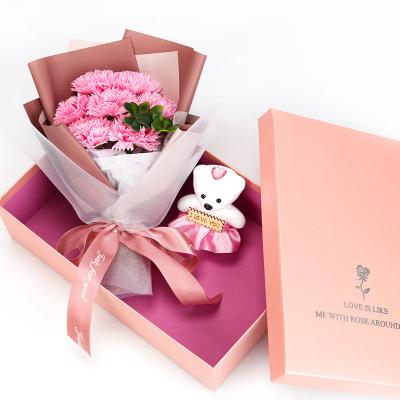 China Red Carnation Bouquet Rose Flower Artificial Flower Rose Soap Flower Hand Made Carnation Bouquet Red Gift Box for sale