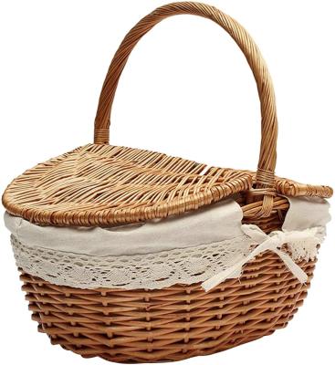 China Viable Hot Sale Kitchen Basket Storage Organizer Plastic Trash Cans Around Picnic Wicker Basket With Lid for sale