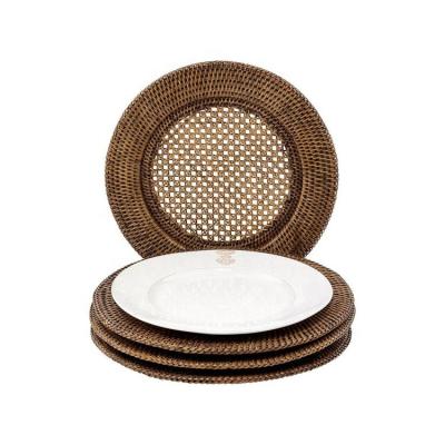 China European Natural Disposable Vintage Dinner Dish Rattan Charger Dish For Wedding for sale