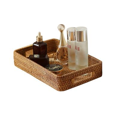 China Sustainable Wholesale Vintage Handmade Table Snack Serving Basket Set Woven Tray Rattan For Decoration for sale