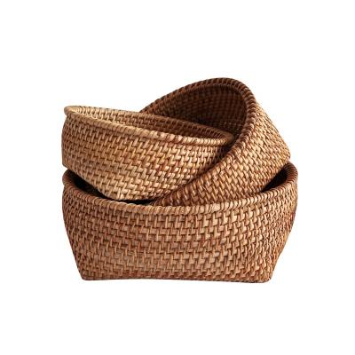 China Sustainable High End Custom Square Handmade Custom Food Storage Rattan Woven Basket for sale