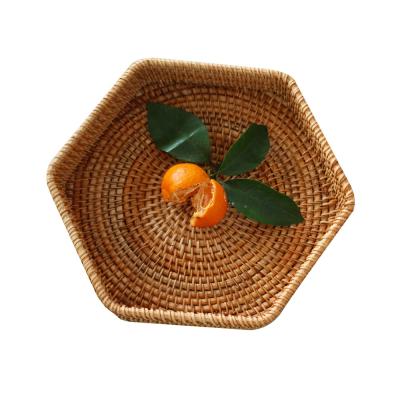 China Viable Handmade Woven Serving Basket Vietnam Rectangle Fruit Storage Hex Rattan Tray for sale