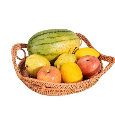 China Handwoven Storage Basket Handwoven Vegetable and Fruit Bread Rattan Universal Nordic Lace Serving Tray for sale