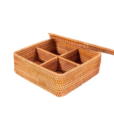 China Eco-Friendly Rattan Handwoven Sustainable Cookie Storage Dried Fruit Sepatu And Cover Basket For Festivals for sale