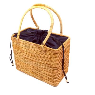 China Viable Rattan Casual Bag Tote Bags Women Braided Handbag Natural For Garden Mini Woven Rattan Bags Handmade for sale