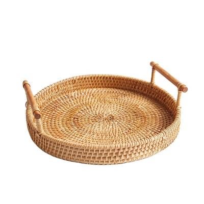 China Vietnam Handmade Food Jewelry Design Cheapest Viable Price New Around Rattan Tray With Handle for sale