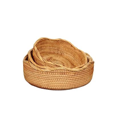 China Factory Direct Sale Hand Woven Sustainable Plastic Rattan Chair Rattan Bread Oval Fruit Basket for sale