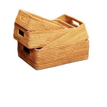 China Sustainable Hand - Woven Natural Rattan Storage Tray Basket Storage Bread Fruit Food Breakfast Basket for sale