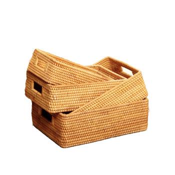 China Sustainable Handmade Rattan Storage Basket Square Tray Storage Rectangle Decorative Serving Basket For Fruit for sale