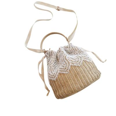 China 100% Environmental Protection Flower Straw Woman Handbag Tote Summer Holiday Woven Bucket Bag Bamboo Cross - Body Handbag for sale