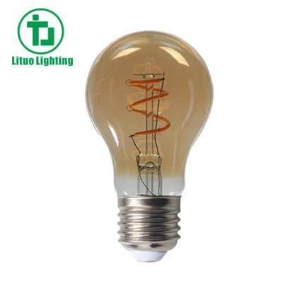 China Residential Flexible Glass Filament LED Light Bulb A60 E27 Soft Golden Soft Amber Color 4W 2700K for sale