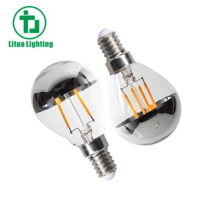 China Residential P45 G45 2W 4W Mirror Half Go Silver Warm LED Filament Bulbs E14 2700K Chromed Light for sale