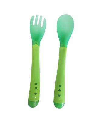 China Baby Products Baby Silicon Baby Feeding Spoon Safety Temperature Smelling Children Kids Flatware Feeding Spoons and Fork for sale