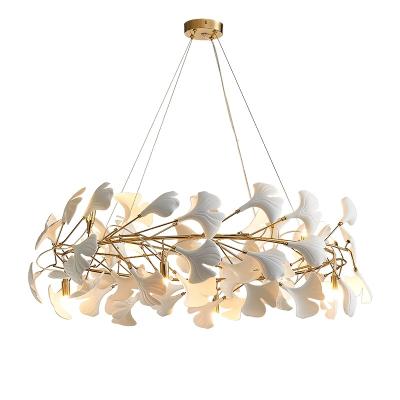 China Customized luxury modern GINKGO style LED engineering chandelier of modern pendant light LEAF support lobby mall for sale