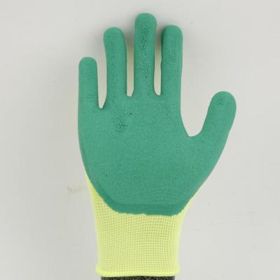 China 13 Gauge Polyester Breathable Liner Sponge Rubber Coated Safety Work Gloves Cheap Price for sale