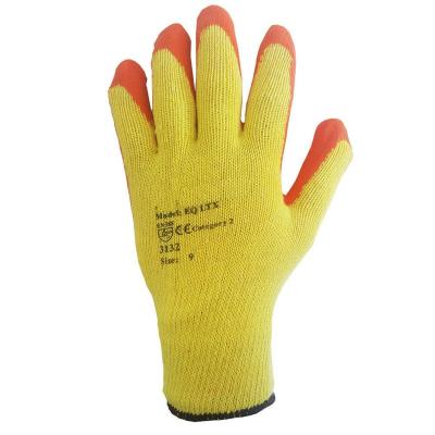 China Breathable Yellow Knitted Cotton Wrinkle Latex Rubber Coated Working Gloves Wholesale for sale