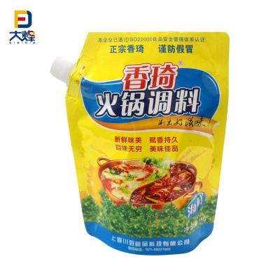 China Disposable Sprung Stand Up Pouch In Corner Plastic Packaging With Custom For Sauce Logo for sale