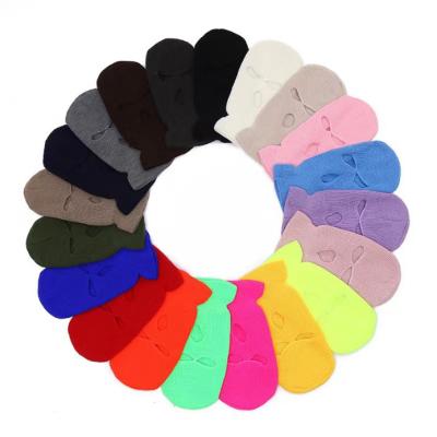 China Wholesale Autumn And Winter Fashion Three-hole Solid Color Ski Mask Beanie Warm Acrylic Knitted Hat For Unisex for sale