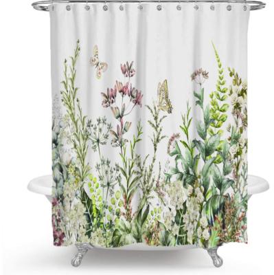 China Factory Sale Hot Viable High Quality Floral Polyester Waterproof Shower Curtain Set With Hooks Home Bathroom Bathtubs for sale