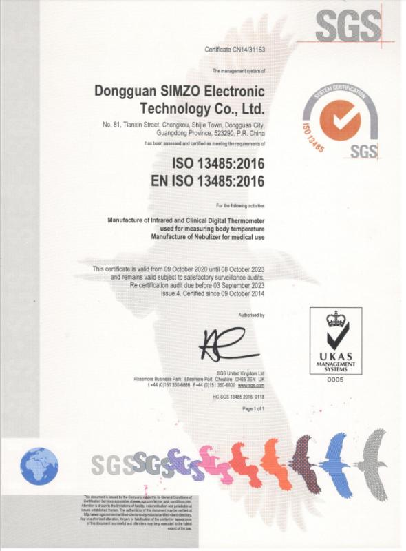 ISO13485 - Dongguan Simzo Electronic Technology Co., Ltd.