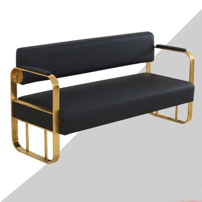 China Modern Leather Reception Frame Barber Shop Waiting Chairs Metal Reception Chair Salon Station Reception Couch for sale