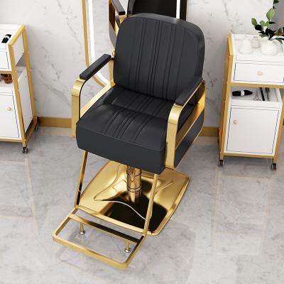 China Modern Barber Salon Extended Chair, Modern Black and Gold Luxury Barber Chair, Salon Beauty Style Barber Chair for sale