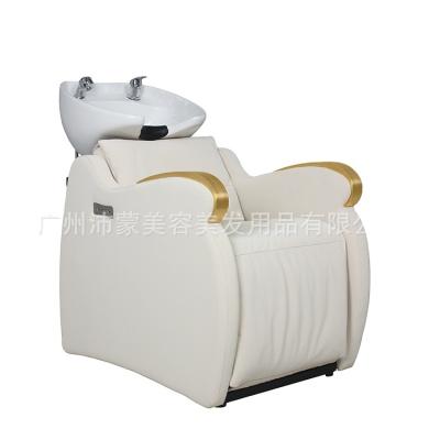 China Modern Luxury White And Gold Shampoo Sponge Sponge Equipment Hair Washing Hair Series Gold Chair Hair Salon Furniture Shampoo Chair for sale