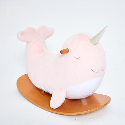 China Ride On Toy Wholesale New Style Cute Pink Whale Kids Wooden Plush Cloth Balance Baby Rocking Horse Toy In Stock for sale