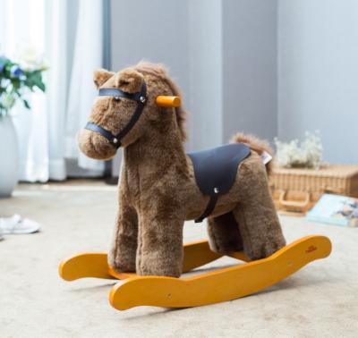 China Ride On Animal Toy Wholesale Children Gift Wooden Style Brown English Plush Toys Kids Rocking Horse In Stock for sale