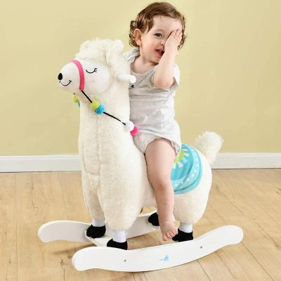 China Ride On Toy Labebe 1-3 Years Old Boy&Girl Baby White Alpaca Stuffed Animal Rocker Toys Wooden Rocking Horse Kids Ride On Horse for sale