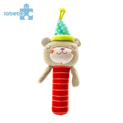 China Baby Rattle Soft Hand Toys Wholesale Quality Bear Soft Excersice Squeaker Animal Toy for sale